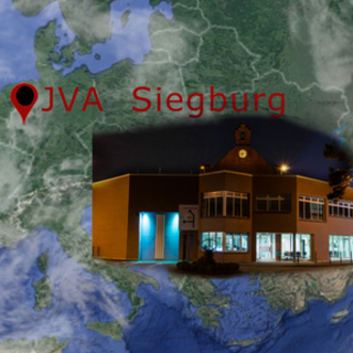Die Justizvollzugsanstalt Siegburg und ihr Standort in der Welt. (Collage)