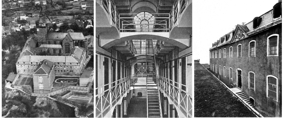 Verschiedene Ansichten der 1886 eröffneten königlich-preußischen Strafanstalt in Siegburg auf dem Michaelsberg. 1914 wurde sie geschlossen.