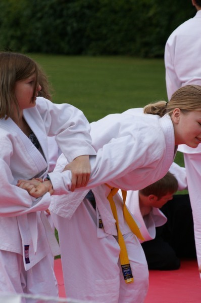 Junge Aikidokämferinen demonstrieren verschiedene Techniken